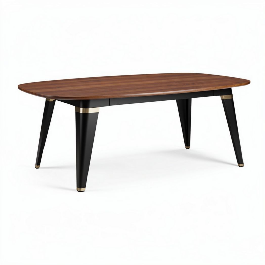 Eetkamertafel van hout met zwart afwerking en gouden accenten 150 x 90 x 75cm