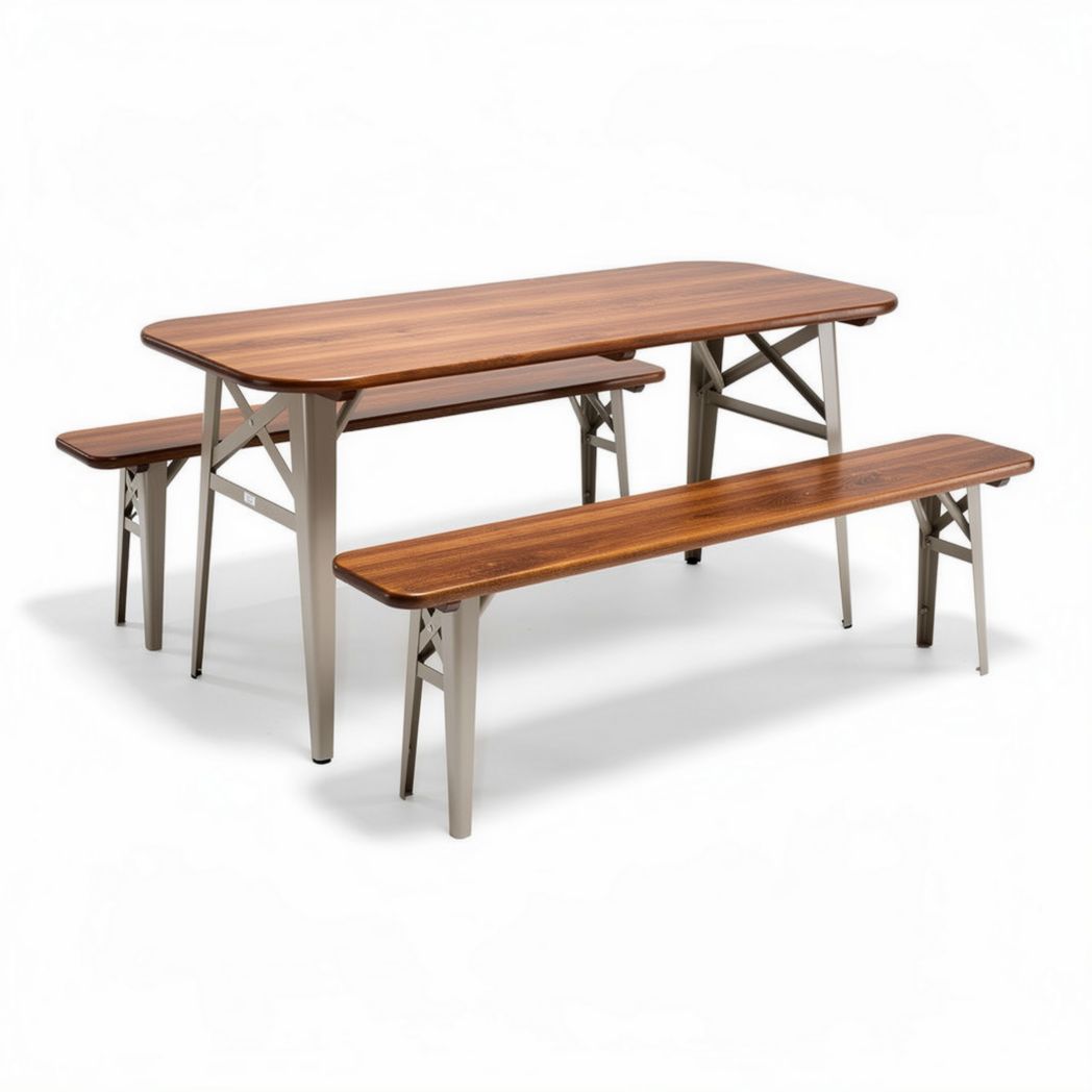 Tafelkast met stalen frame en houten blad 180 x 75 x 75cm bruin