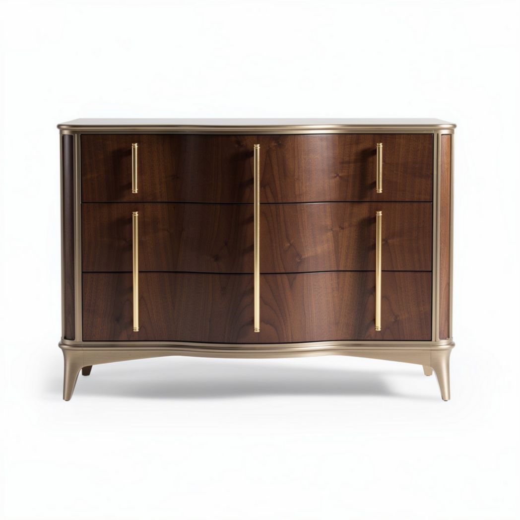 Luxe lade kast van walnoot met gouden handgrepen 120 x 60 x 75cm